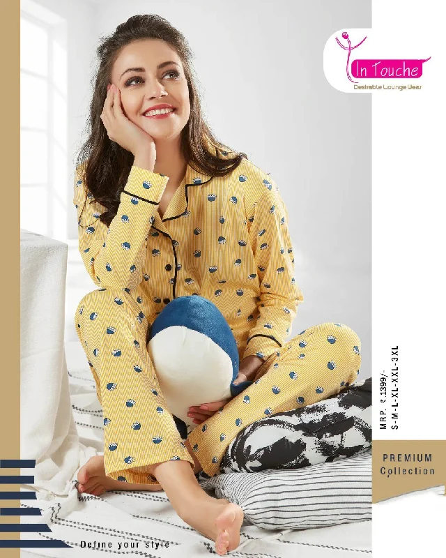 Winter Full Sleeve Yellow Night Suit Pyjama Set for Ladies