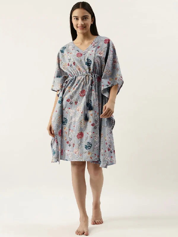 SHORT Blue Cotton Printed Kaftan