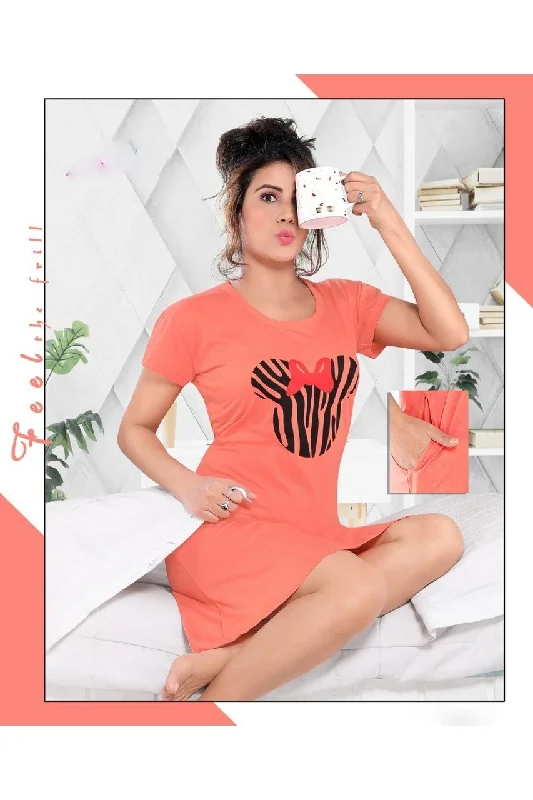 Women Cotton Long T-shirt Nighty with pockets