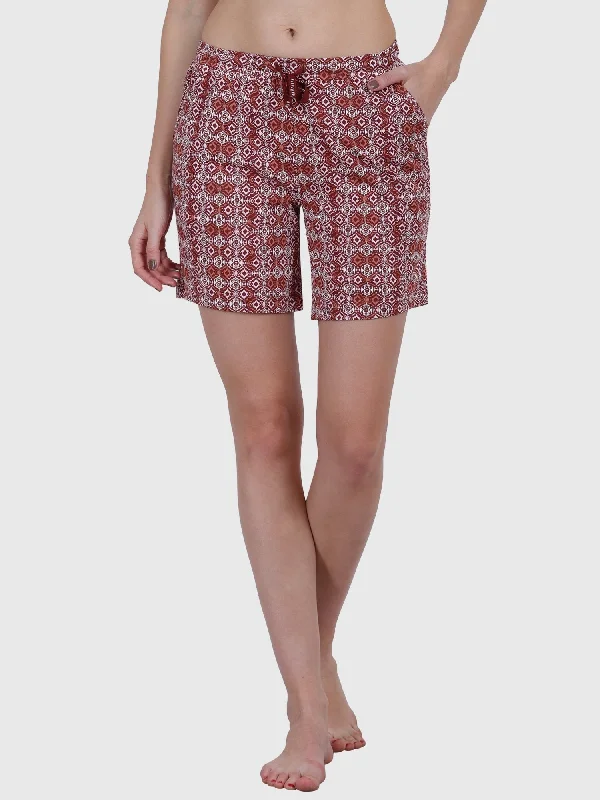 Van Heusen Women's Brown Printed Cotton Shorts