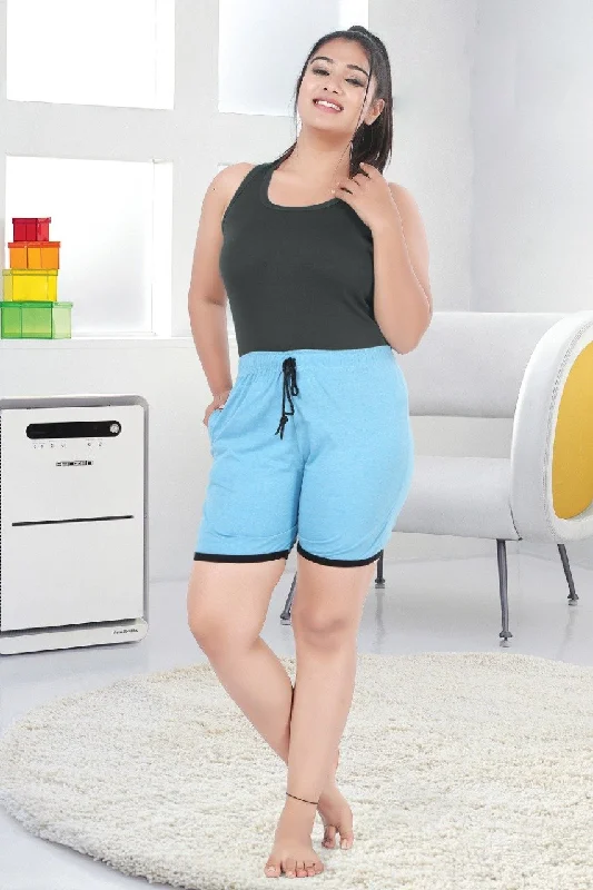 Sky Blue Cotton Night Wear Shorts for Women