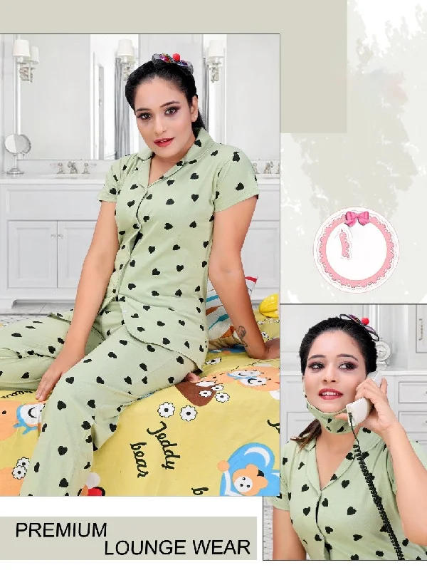 Cotton Ladies Green Night Suit Wear Set