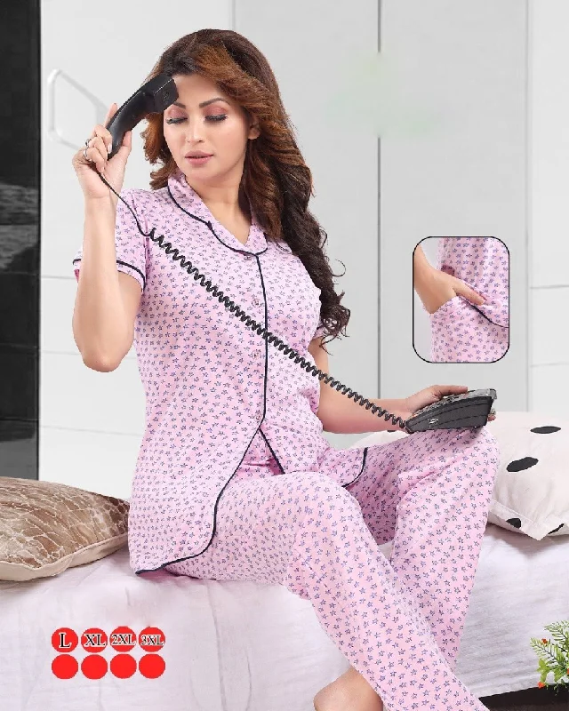 Designer Cotton Pink Ladies Night Suit Pyjama Set