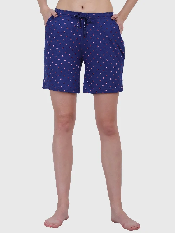 Women's Printed Cotton Night Lounge Shorts Dark Blue