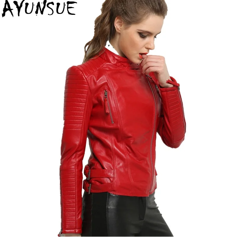 AYUNSUE 100% Real Sheepskin Coat Female Genuine Leather Jacket Short Slim Jackets For Women Outerwear jaqueta de couro WYQ793