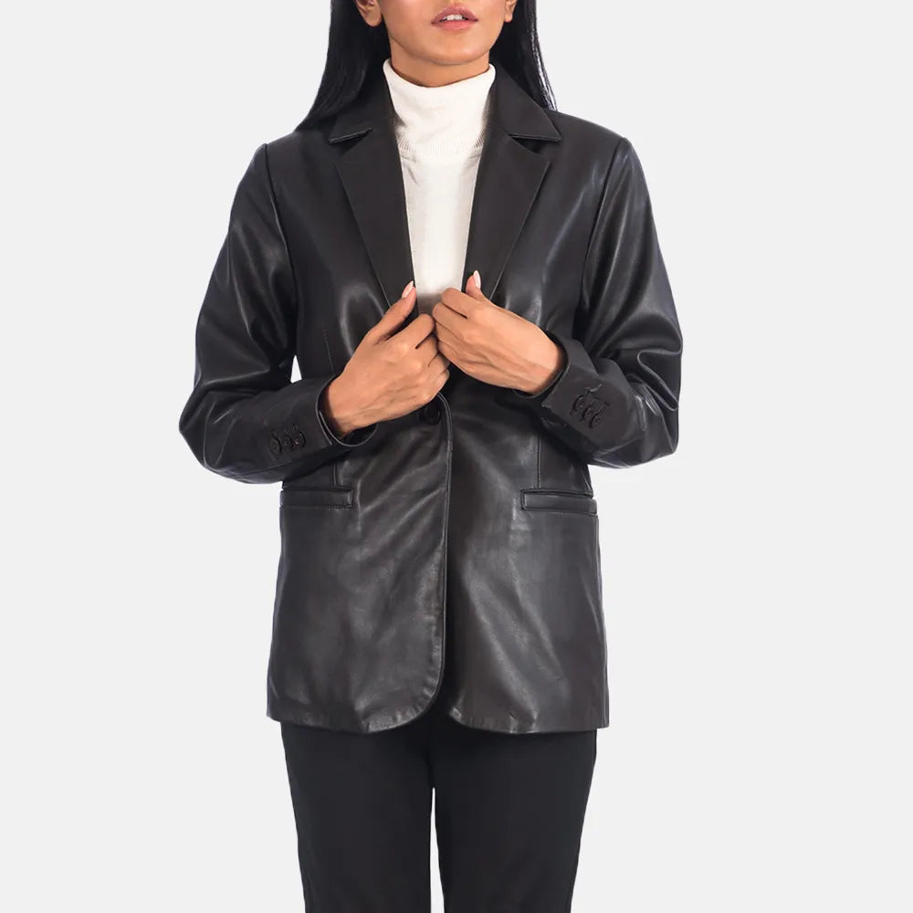 Black Leather Blazer - Sheepskin Semi-aniline