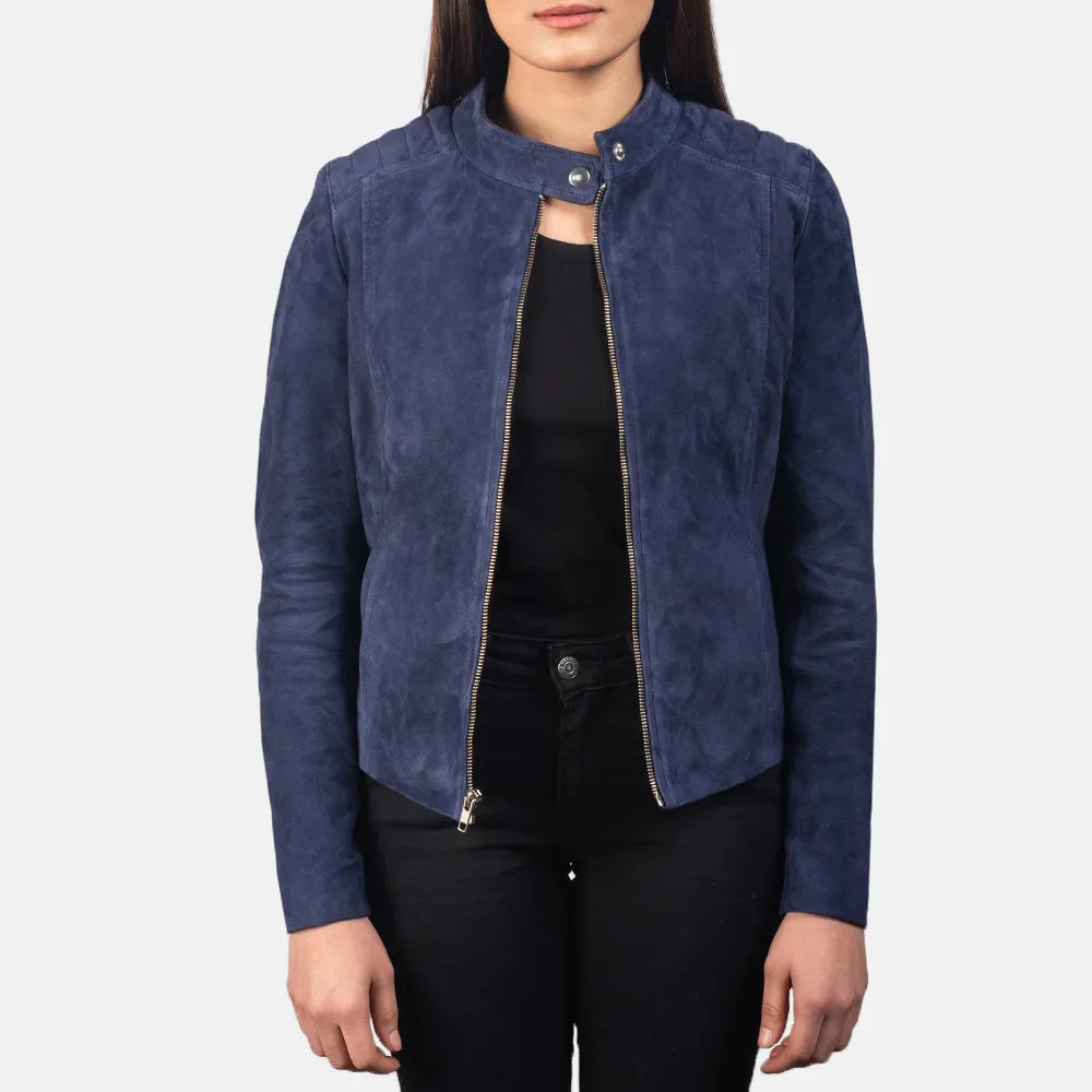 Navy Blue Suede Jacket Women's For Bikers