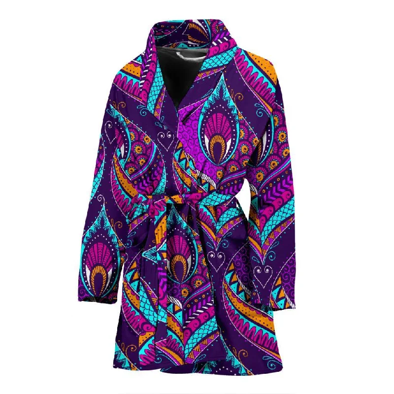 Bohemian Purple Pattern Print Women Long Robe