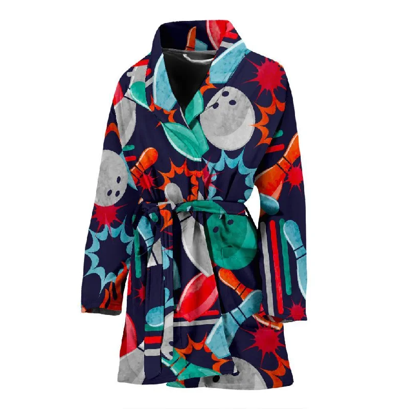 Bowling Stike Pattern Print Women Long Robe