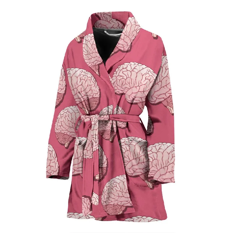 Brain Pink Pattern Print Women Long Robe