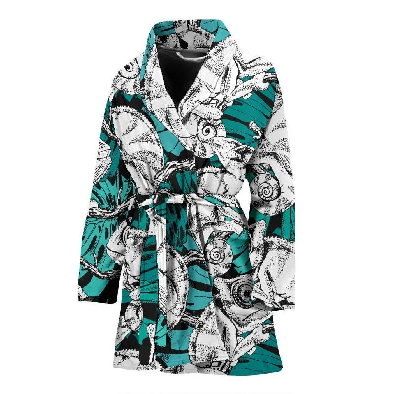 Cartoon Chameleon Pattern Print Women Long Robe