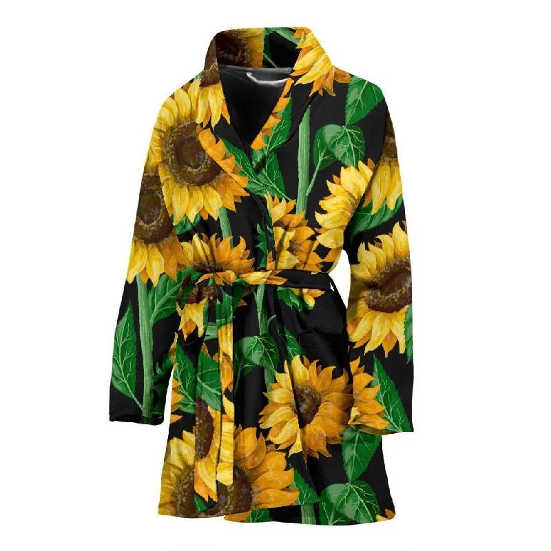 Cartoon Sunflower Pattern Print Women Long Robe