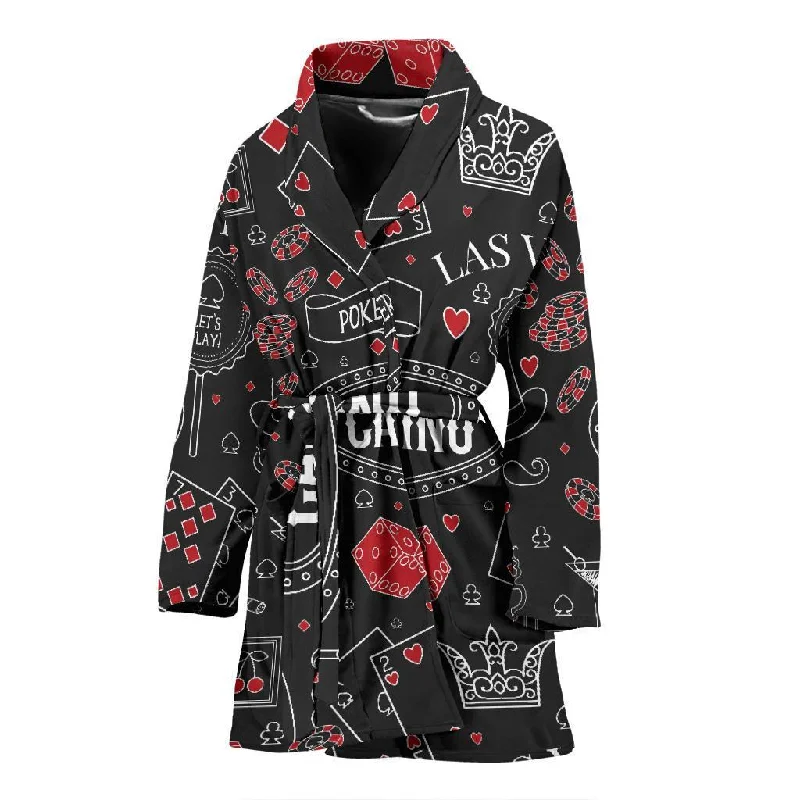 Casino Poker Pattern Print Women Long Robe