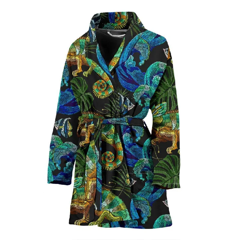 Chameleon Pattern Print Women Long Robe