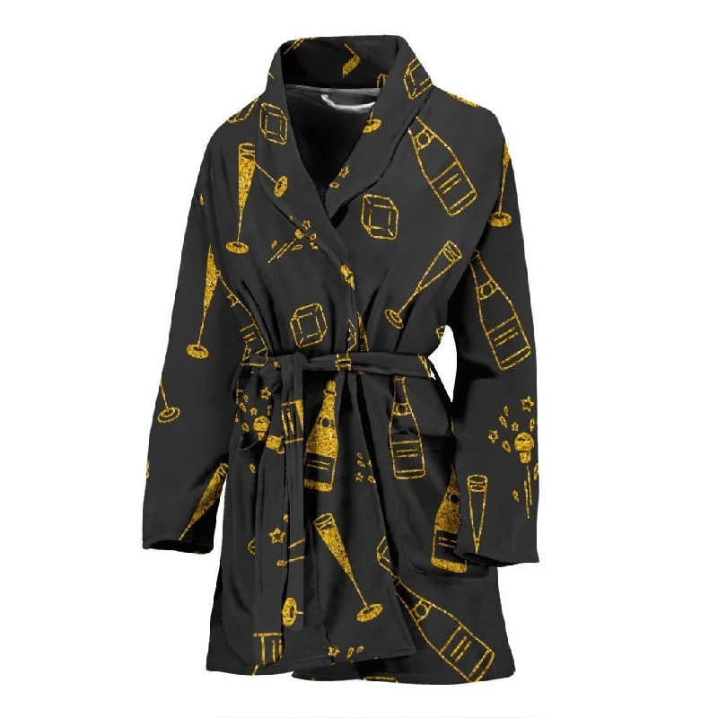 Champagne Gold Glitter Pattern Print Women Long Robe