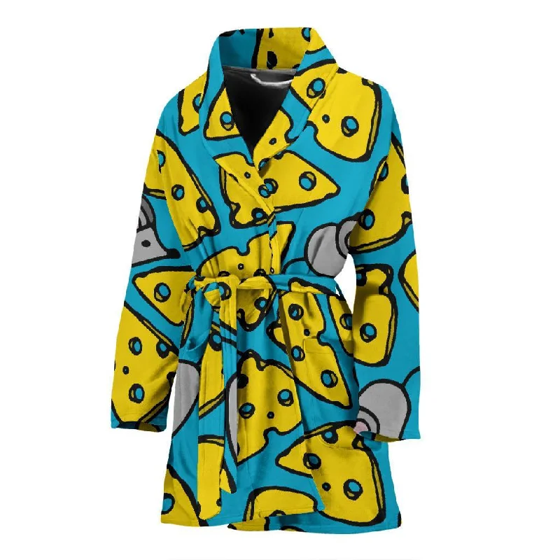 Cheese Mouse Pattern Print Women Long Robe