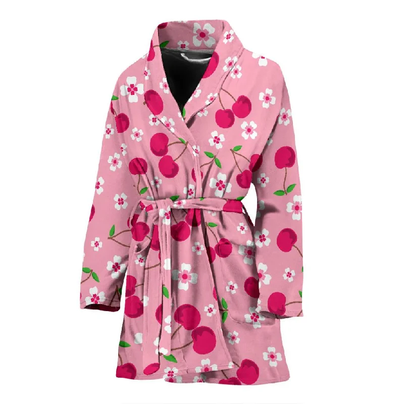 Cherry Floral Pattern Print Women Long Robe