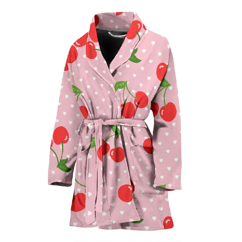 Cherry Heart Dot Pattern Print Women Long Robe