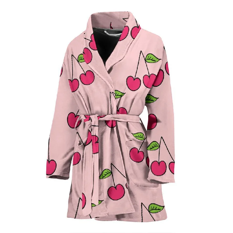 Cherry Pattern Print Women Long Robe