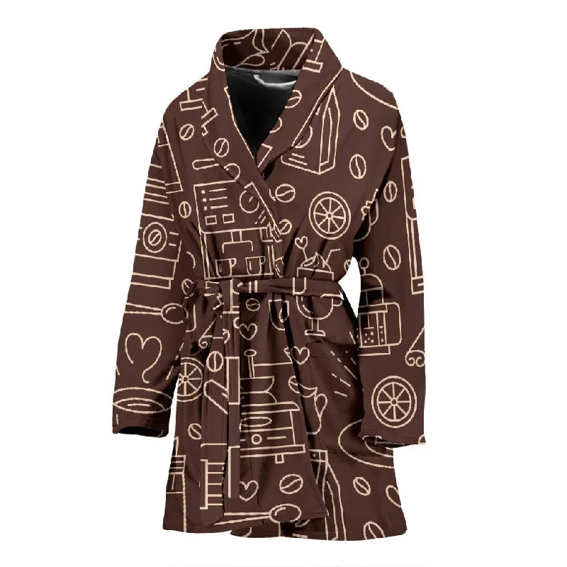 Coffee Print Pattern Women Long Robe