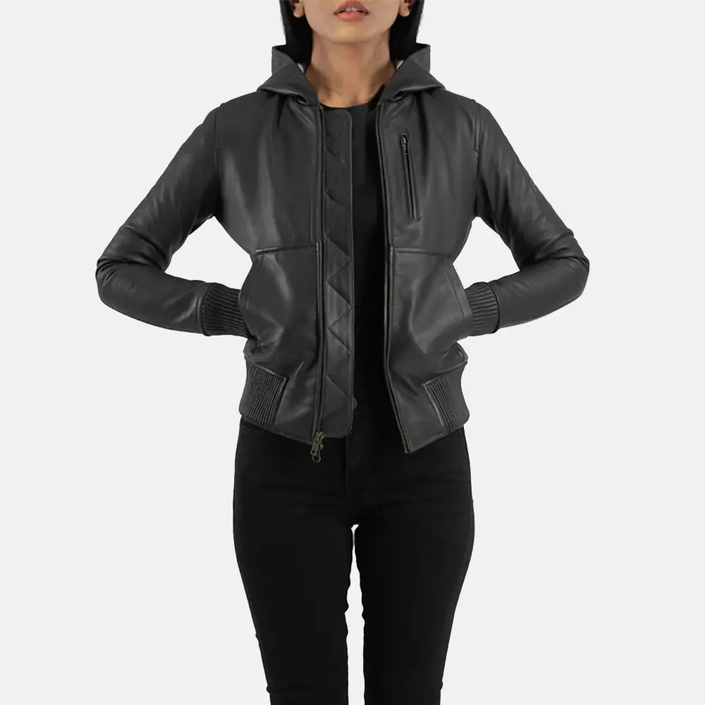 Emberlyn Hooded Leather Bomber Jacket for Women | Order Now