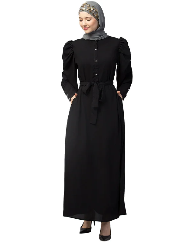 Chic Front open Black Casual Abaya in the Shade Of  Black