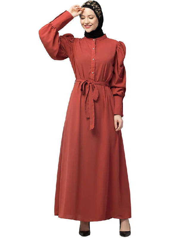 Chic Front open Casual Abaya In The Color  Rust