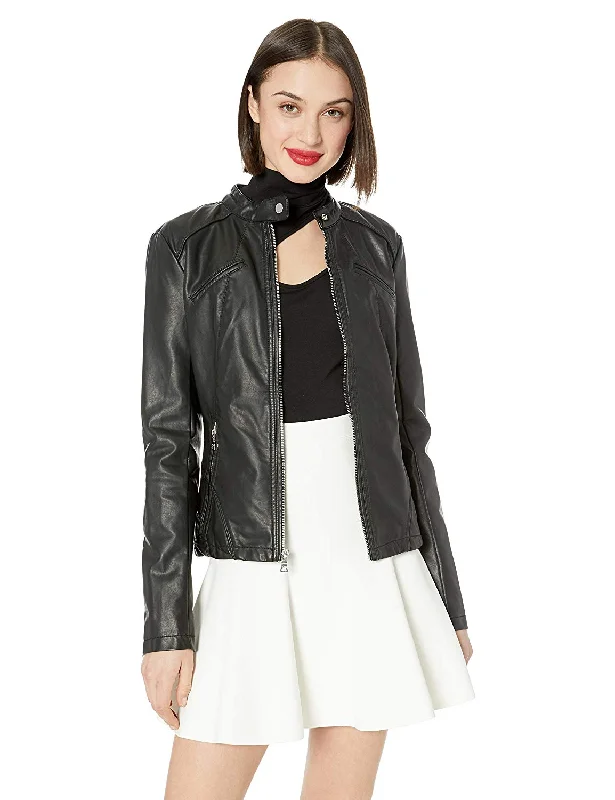 GUESS Women's Faux Leather Zip Front Scuba Jacket