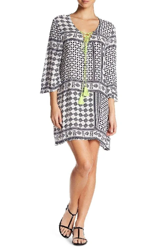 La Moda Women's Printed Tunic Cover Up with Tassel Ties for Beachwear | Comfy Tunics