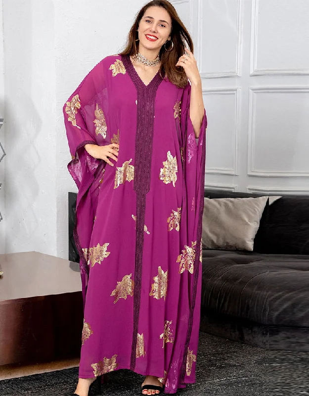 Latest Gold Stamping Chiffon Farasha Kaftans For Women