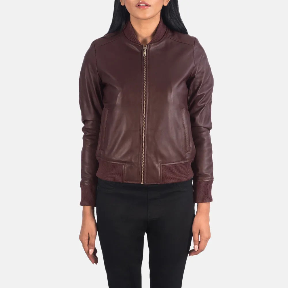 Women's Maroon Leather Jacket in Sheepskin Leather