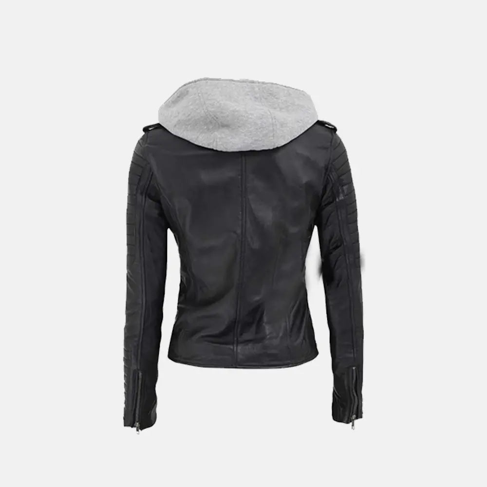 Multi Style Bomber Leather Jacket with Removable Hood