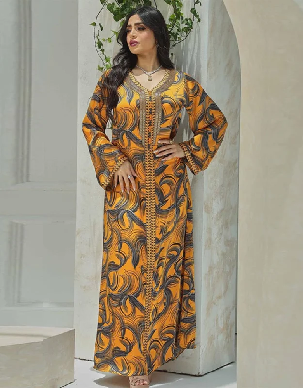 Printed Jalabiya Women Long Arabic Dress For women