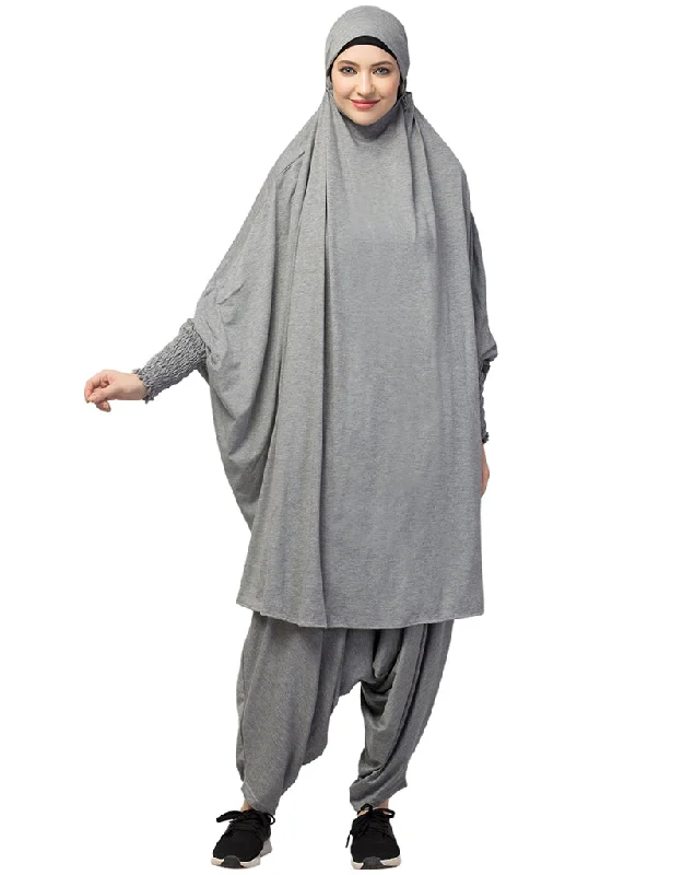 Modest Smoking At Sleeve Jersey Khimer With Harem Pant in the Shade of  Grey