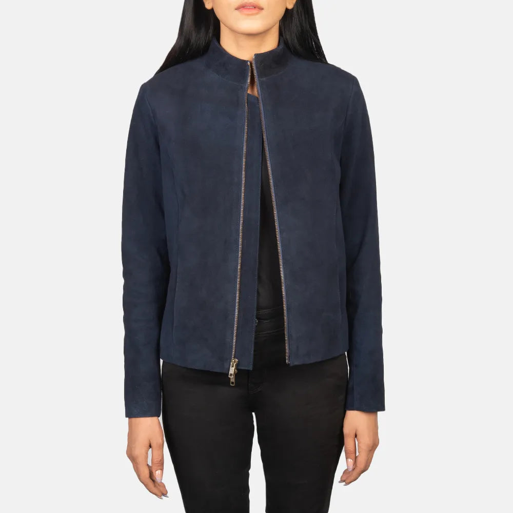 Suede Jacket Blue - Zipper with Dual Puller