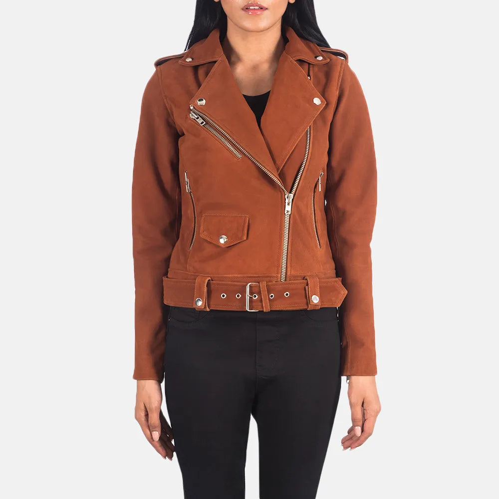 Women's Suede Moto Jacket in Brown