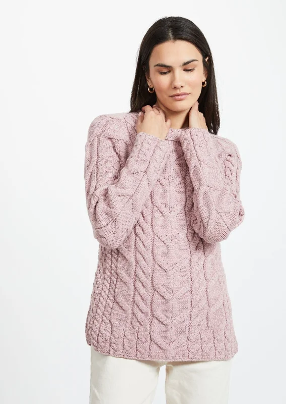 Listowel Ladies Aran Cabled Sweater | Pink