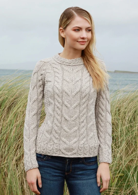 Listowel Ladies Aran Cabled Sweater | Oatmeal