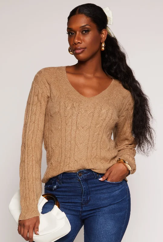 Cable Knit V Neck Sweater