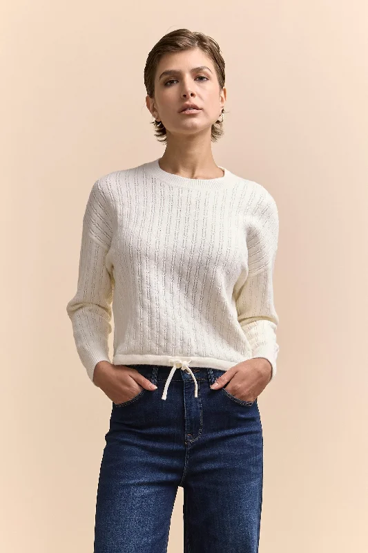 Textured sweater with drawstring