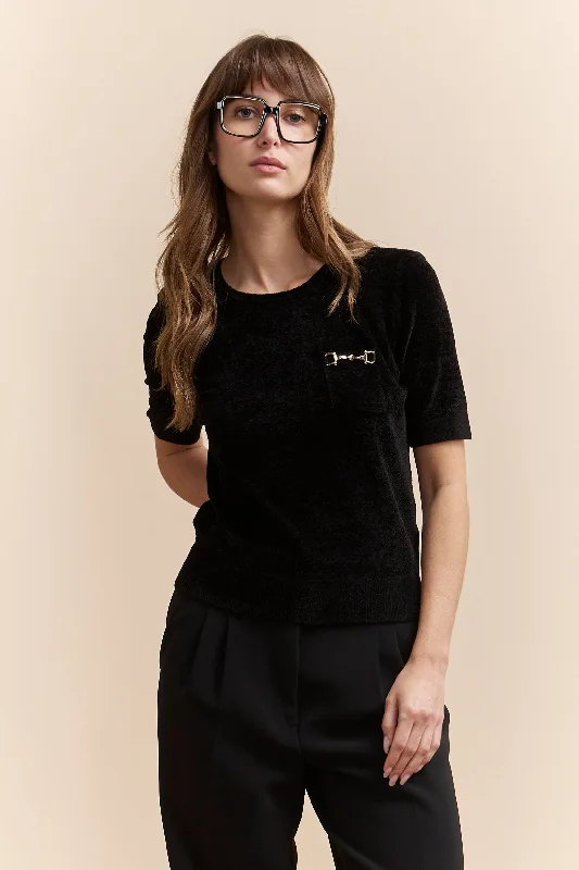 Velvet knit t-shirt with embellishment