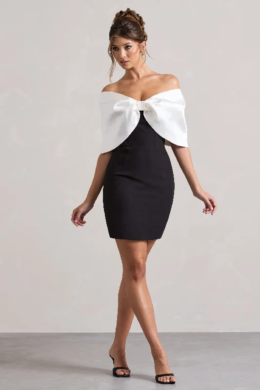 Dewdrop | Black & White Mini Dress With Oversized Bow