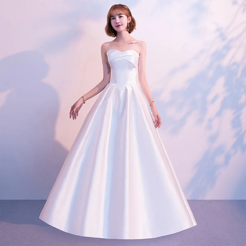 satin wedding dress, simple bridal dress,strapless prom dress