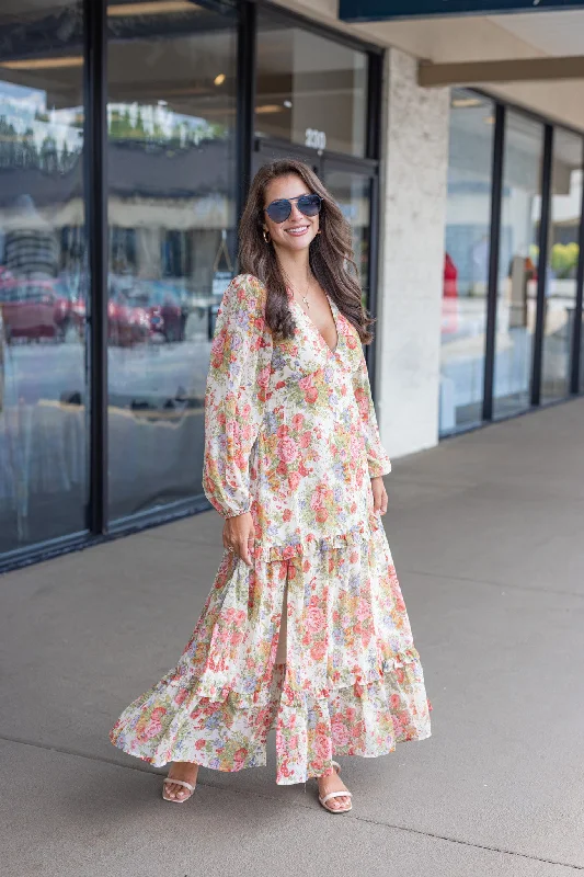 Floral Stunner Cream Maxi Dress