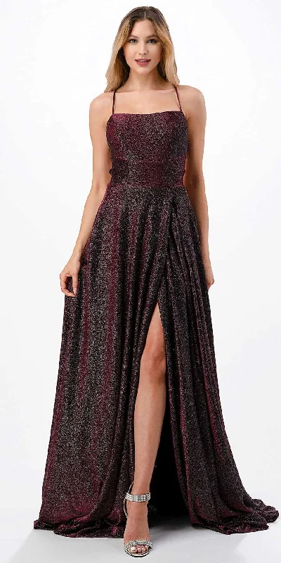 Aspeed USA D533 Floor Length A-Line Glitter Spaghetti Strap Gown