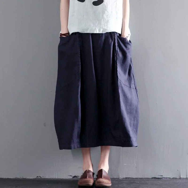 Navy linen skirt Summer causal skirts women plus size