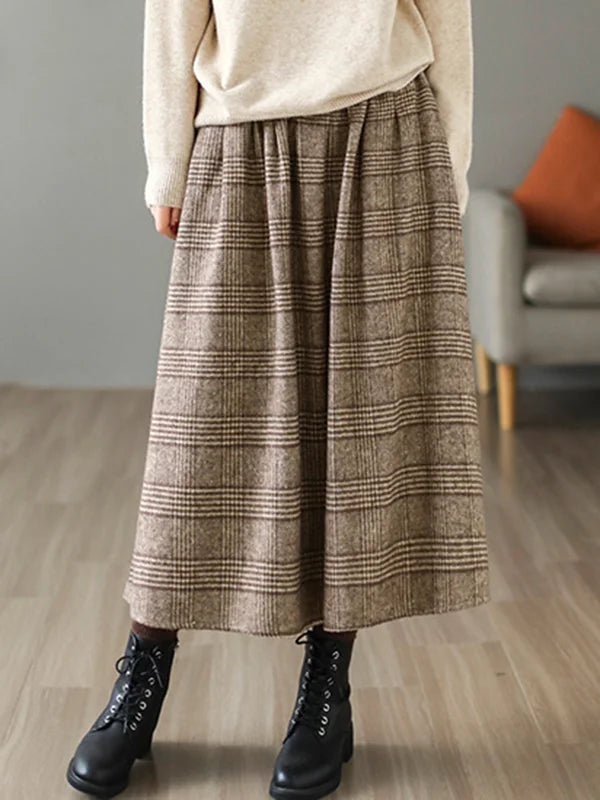 Vintage A-Line Loose Elastic Waist Checkered Skirts