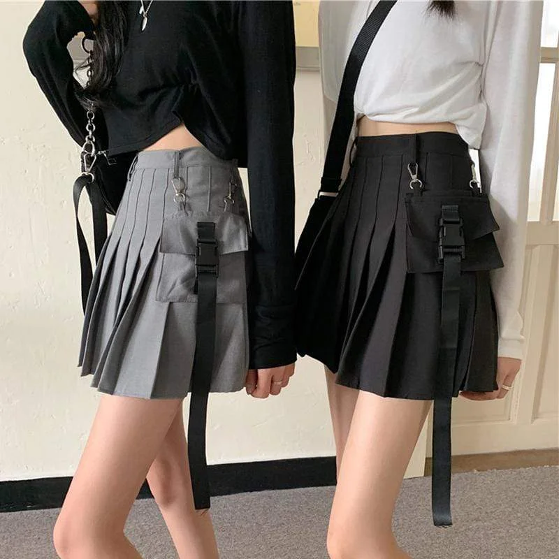 Women's Tooling Style Pleated Skirts With Pocket