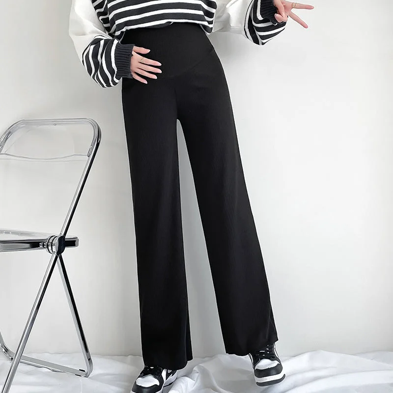 NiDELL Maternity Pants . New Autumn Fashion High Waist Knit Wide Leg Pants Outer Wear Loose Pregnant Women Straight-Leg Pants Maternity Pants