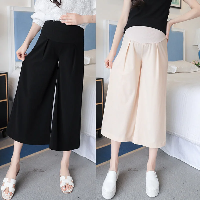 NiDELL Pregnant Women's Cropped Pants . Summer Fashion Cropped Pants Pregnant Women's Chiffon Pants Thin Loose Suit Wide-Leg Pants